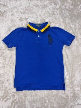 Polo Ralph Lauren Boys Big Pony Polo Shirt Blue Yellow Size M 10-12